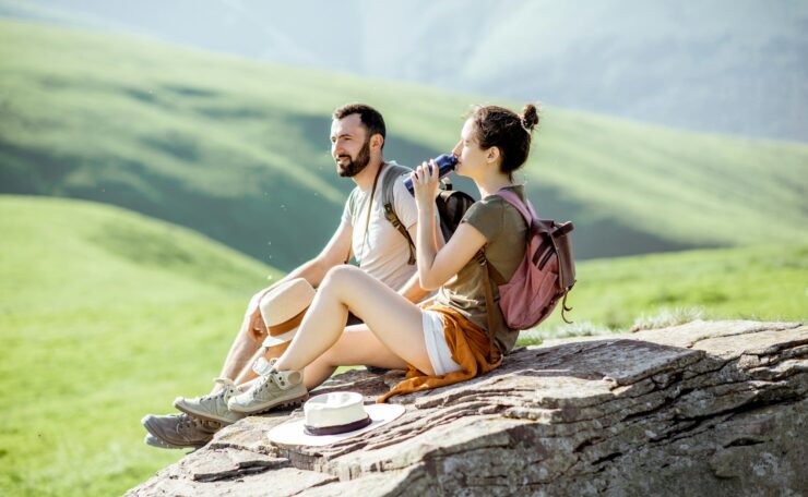 Couple traveling in the mountains