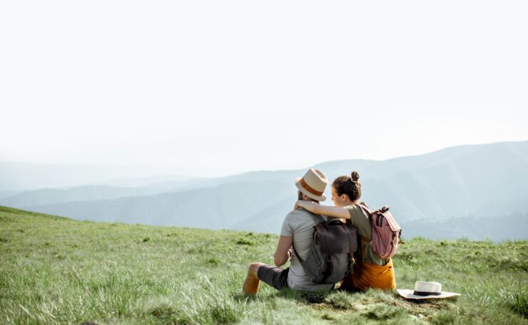 Couple traveling in the mountains